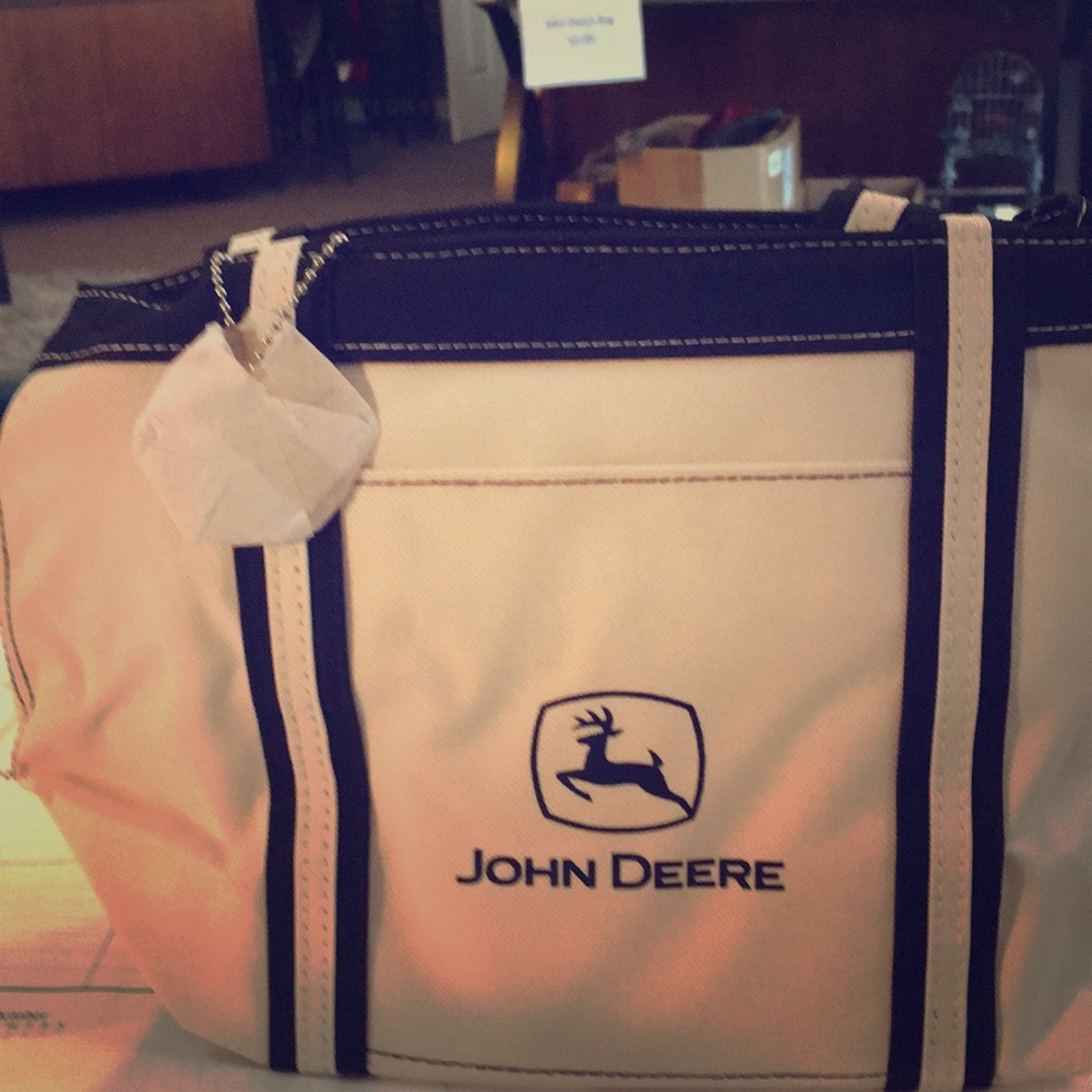 John Deere small tote with a key chain tag